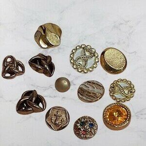 Lot of 12 Vtg Gold-Tone Craft BUTTONS - Misc designs